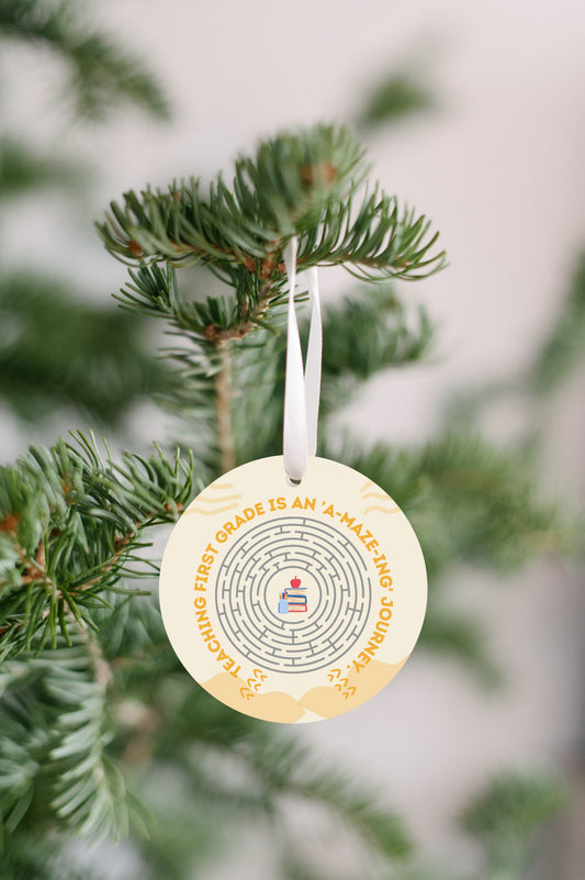 First Grade Teacher Ornament - 1/8" Ornament - FREE SHIPPING! Buy 3 Ornaments Get 10% Off, Buy 5 Ornaments Get 20% Off, Buy 10 Ornaments Get 30% Off! Discounts Applied Automatically At Checkout