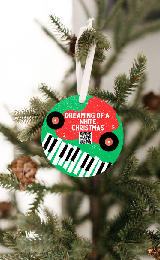 Dreaming of a White Christmas - QR Code Plays Song - Christmas Music 1/8" Ornament - FREE SHIPPING! Buy 3 Ornaments Get 10% Off, Buy 5 Ornaments Get 20% Off, Buy 10 Ornaments Get 30% Off! Discounts Applied Automatically At Checkout