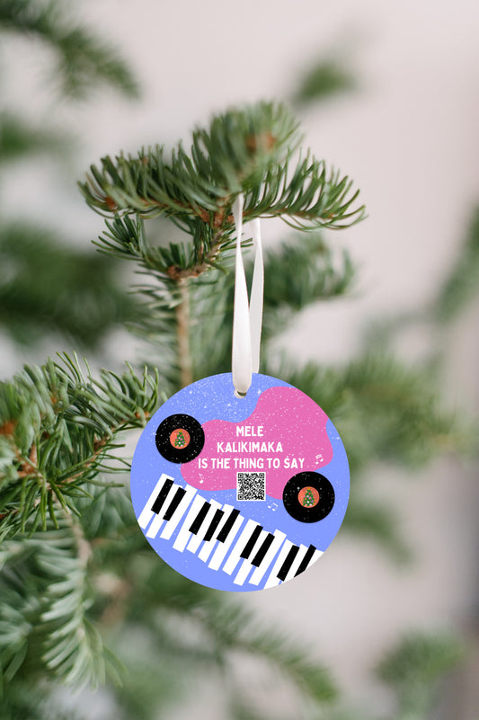 Mele Kalikimaka - QR Code Plays Song - Christmas Music 1/8" Ornament - FREE SHIPPING! Buy 3 Ornaments Get 10% Off, Buy 5 Ornaments Get 20% Off, Buy 10 Ornaments Get 30% Off! Discounts Applied Automatically At Checkout